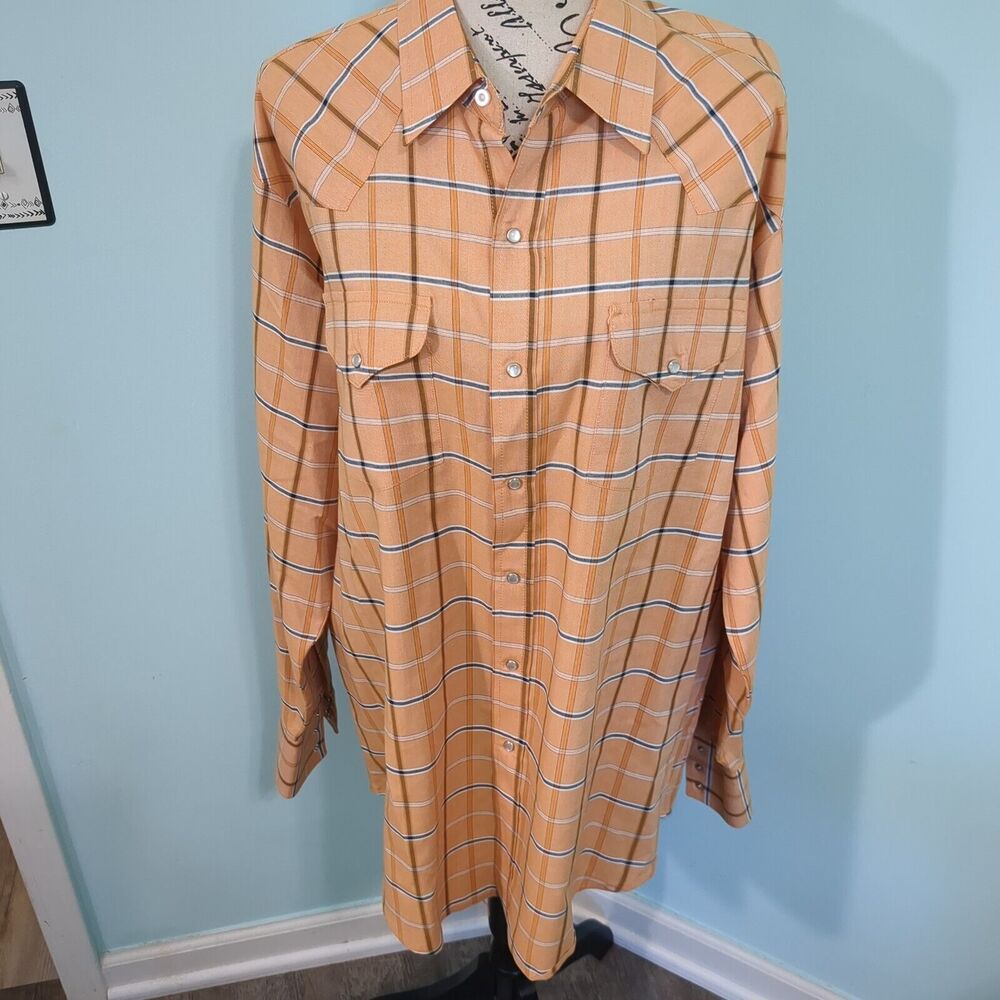 ELY Cattleman Plaid Checkard Pearl Snap Button Up Long Sleeve Shirt Extra Large